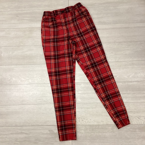 Urban Outfitters High Waisted Red Plaid Tartan Tapered Pants Womens XS - Picture 1 of 7